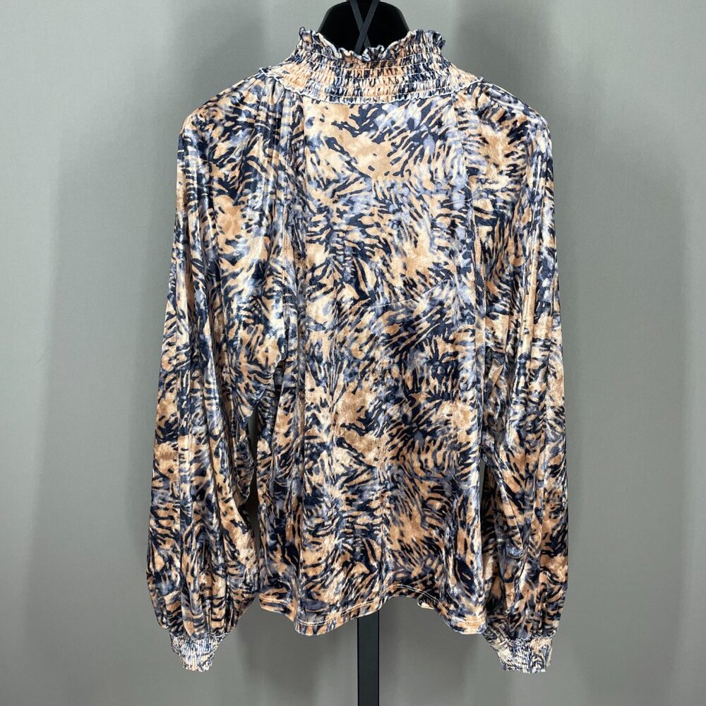 Free People Shirt Womens Large blue orange velour balloon sleeve boho casual - Picture 7 of 9